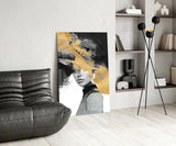 Elegant Gold and Black Abstract Portrait Glass Wall Art