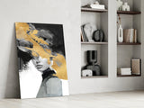 Elegant Gold and Black Abstract Portrait Glass Wall Art