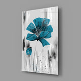 Teal Bloom on Gray Glass Wall Art