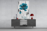 Teal Bloom on Gray Glass Wall Art