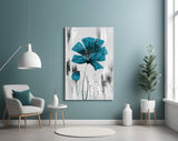 Teal Bloom on Gray Glass Wall Art