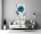 Teal Bloom on Gray Glass Wall Art