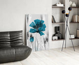 Teal Bloom on Gray Glass Wall Art