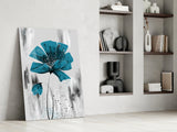 Teal Bloom on Gray Glass Wall Art