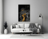 Elegant Sun Hat Portrait Glass Wall Art
