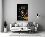 Elegant Lady with Sunflower Glass Wall Art