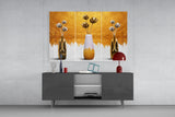 Elegant Gold Tulips in Vases Glass Wall Art