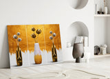 Elegant Gold Tulips in Vases Glass Wall Art