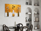 Elegant Gold Tulips in Vases Glass Wall Art