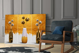 Elegant Gold Tulips in Vases Glass Wall Art