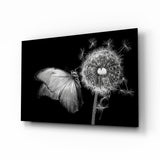 Tableau en verre papillon & pissenlit - 72x46 cm