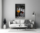 Wine Glasses with Bottle Glass Wall Art