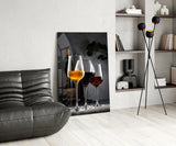Wine Glasses with Bottle Glass Wall Art
