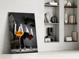 Wine Glasses with Bottle Glass Wall Art