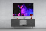 Glowing Martini in Neon Glass Wall Art