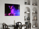 Glowing Martini in Neon Glass Wall Art