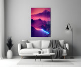 Neon Mountain Horizon Glass Wall Art