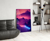 Neon Mountain Horizon Glass Wall Art