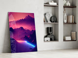 Neon Mountain Horizon Glass Wall Art