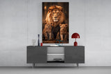 Lion Family in Shadows Glass Wall Art