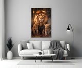 Lion Family in Shadows Glass Wall Art