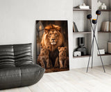 Lion Family in Shadows Glass Wall Art