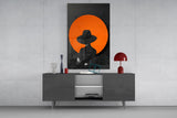 Red Sun Silhouette Glass Wall Art