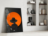 Red Sun Silhouette Glass Wall Art