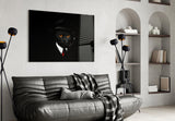 Elegant Black Cat in Suit Glass Wall Art
