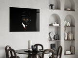 Elegant Black Cat in Suit Glass Wall Art