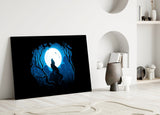 Wolf Howling at Moon Glass Wall Art