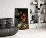 Elegant Dark Floral Bouquet Glass Wall Art