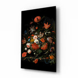 Elegant Dark Floral Bouquet Glass Wall Art