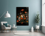 Elegant Dark Floral Bouquet Glass Wall Art