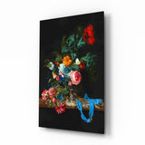 Niederländisches Stillleben-Bouquet mit blauer Schleife Glasbild - 72x46 cm