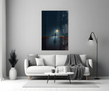 Night Walk with Light Glass Wall Art