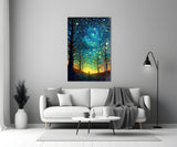 Starry Forest Path Glass Wall Art