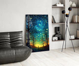 Starry Forest Path Glass Wall Art