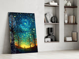 Starry Forest Path Glass Wall Art