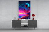 Neon Palm Night Glass Wall Art