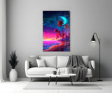 Neon Palm Night Glass Wall Art