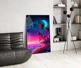 Neon Palm Night Glass Wall Art