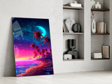 Neon Palm Night Glass Wall Art