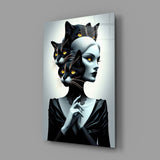 Elegant Cat Woman Portrait Glass Wall Art