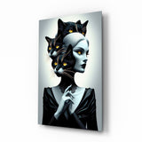Elegant Cat Woman Portrait Glass Wall Art