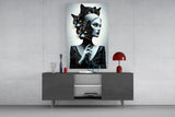 Elegant Cat Woman Portrait Glass Wall Art
