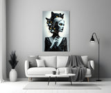 Elegant Cat Woman Portrait Glass Wall Art