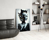 Elegant Cat Woman Portrait Glass Wall Art