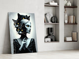 Elegant Cat Woman Portrait Glass Wall Art
