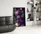 Elegant Dark Floral Bouquet Glass Wall Art